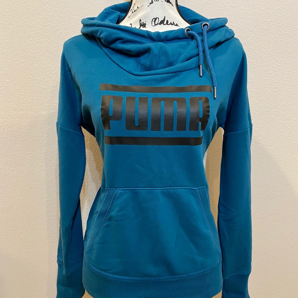 Puma Logo Hoodie Sweatshirt Pullover Athletic Athleisure Gym Top sz Small - Picture 3 of 6